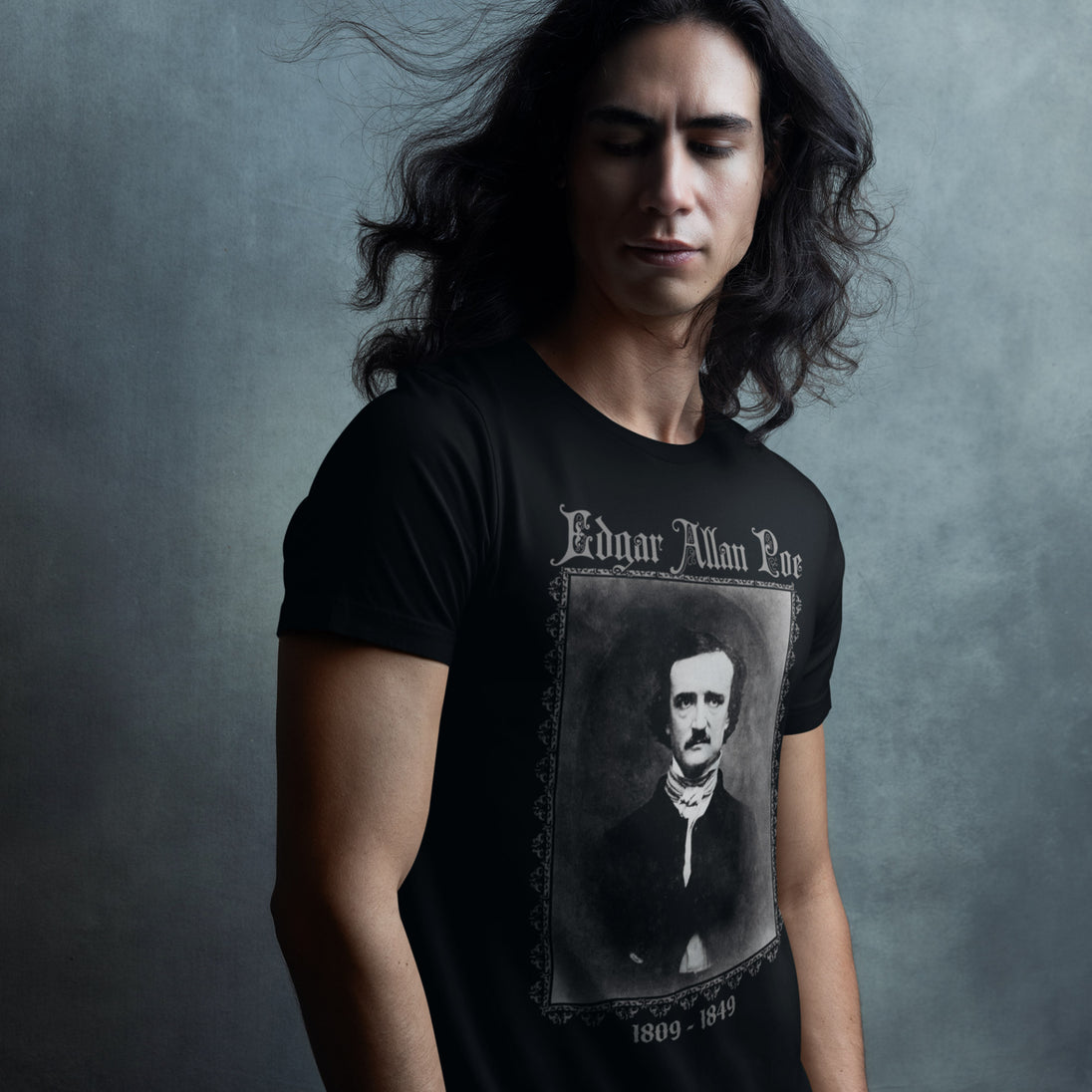 Man wearing Edgar Allan Poe T-Shirt