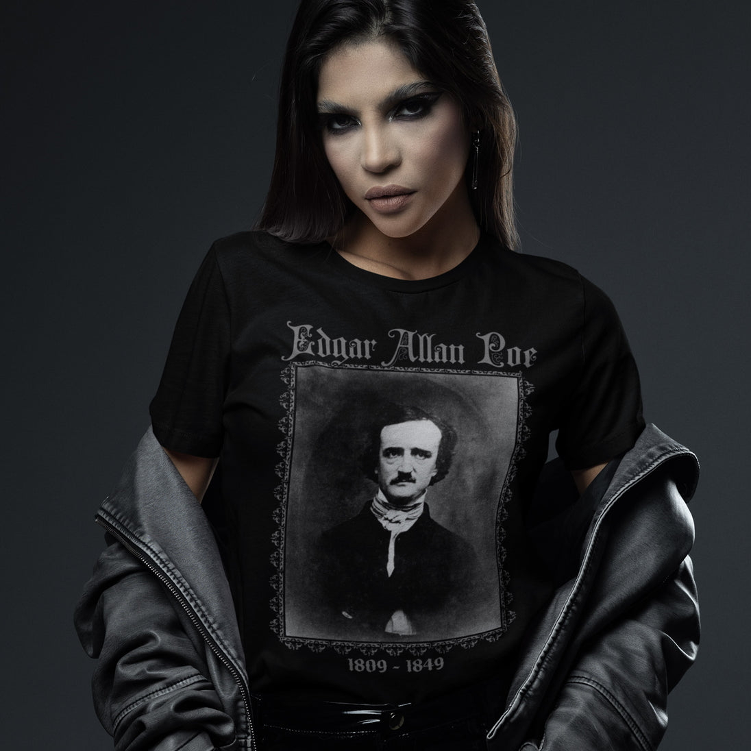 Alternative woman wearing Edgar Allan Poe T-Shirt