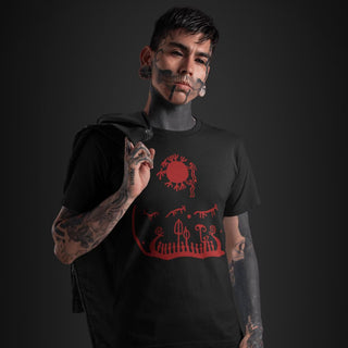 Man wearing black Tanum Rock T-Shirt