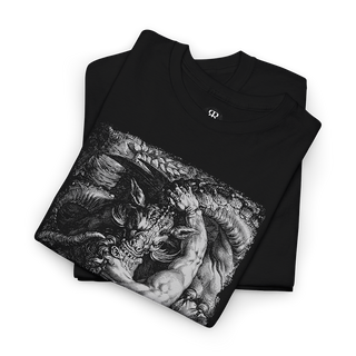 Black t-shirt showing The image "The Dragon Devouring the Companions of Cadmus"