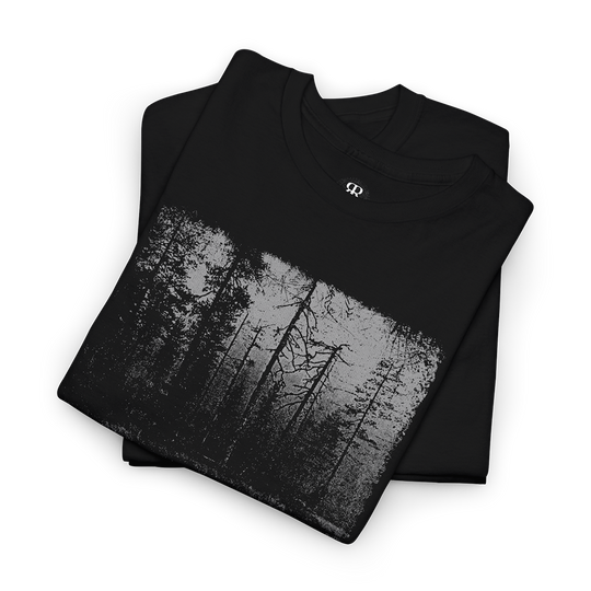 Black T-shirt with a forest and throne image and the text 'FOREST IS MY THRONE' on the front.