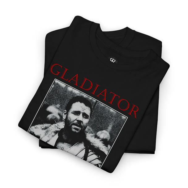 Gladiator t-shirt, showing Russel Crowe and below it says What we do in life echoes in eternity!