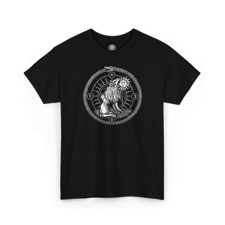 Black Green Lion Devouring the Sun T-Shirt in grayscale print