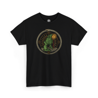 Black Green Lion Devouring the Sun T-Shirt with color print