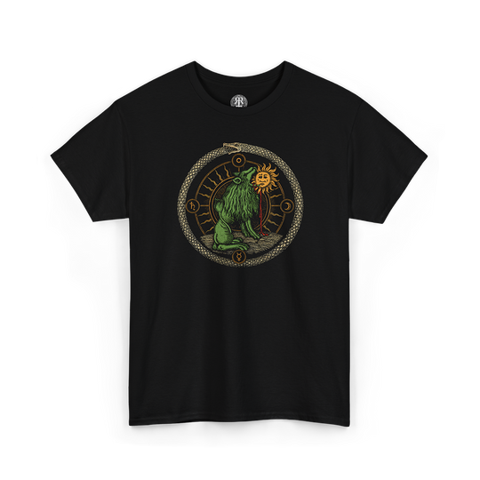 Black Green Lion Devouring the Sun T-Shirt with color print