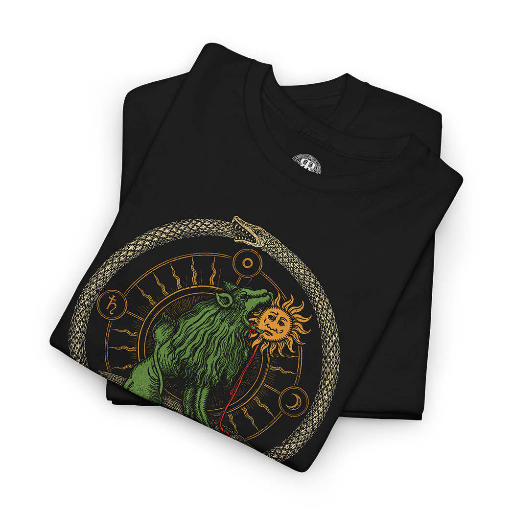 Folded Green Lion Devouring the Sun T-Shirt