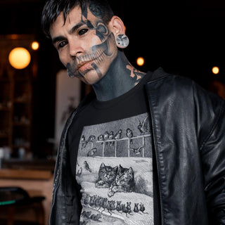 Man wearing Debilitatingly Cozy Cats T-Shirt