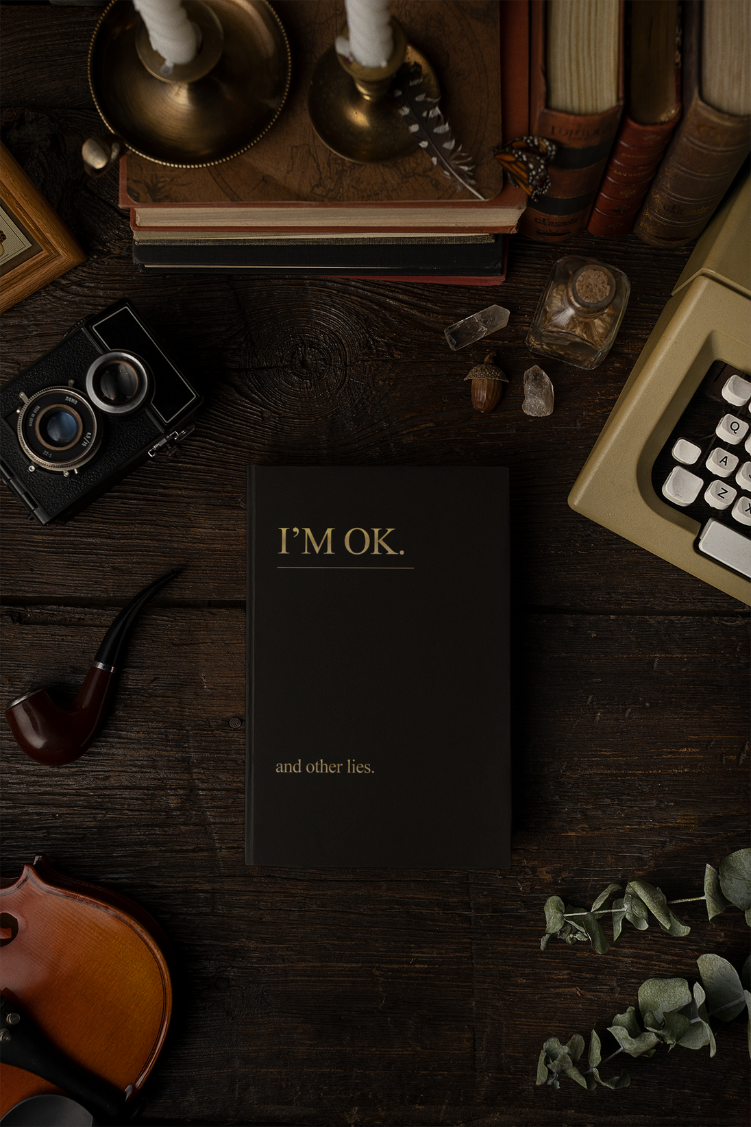 I'm OK And Other Lies' hardcover journal, matte finish, 150 lined pages, perforated, 5.75" x 8", casewrap binding