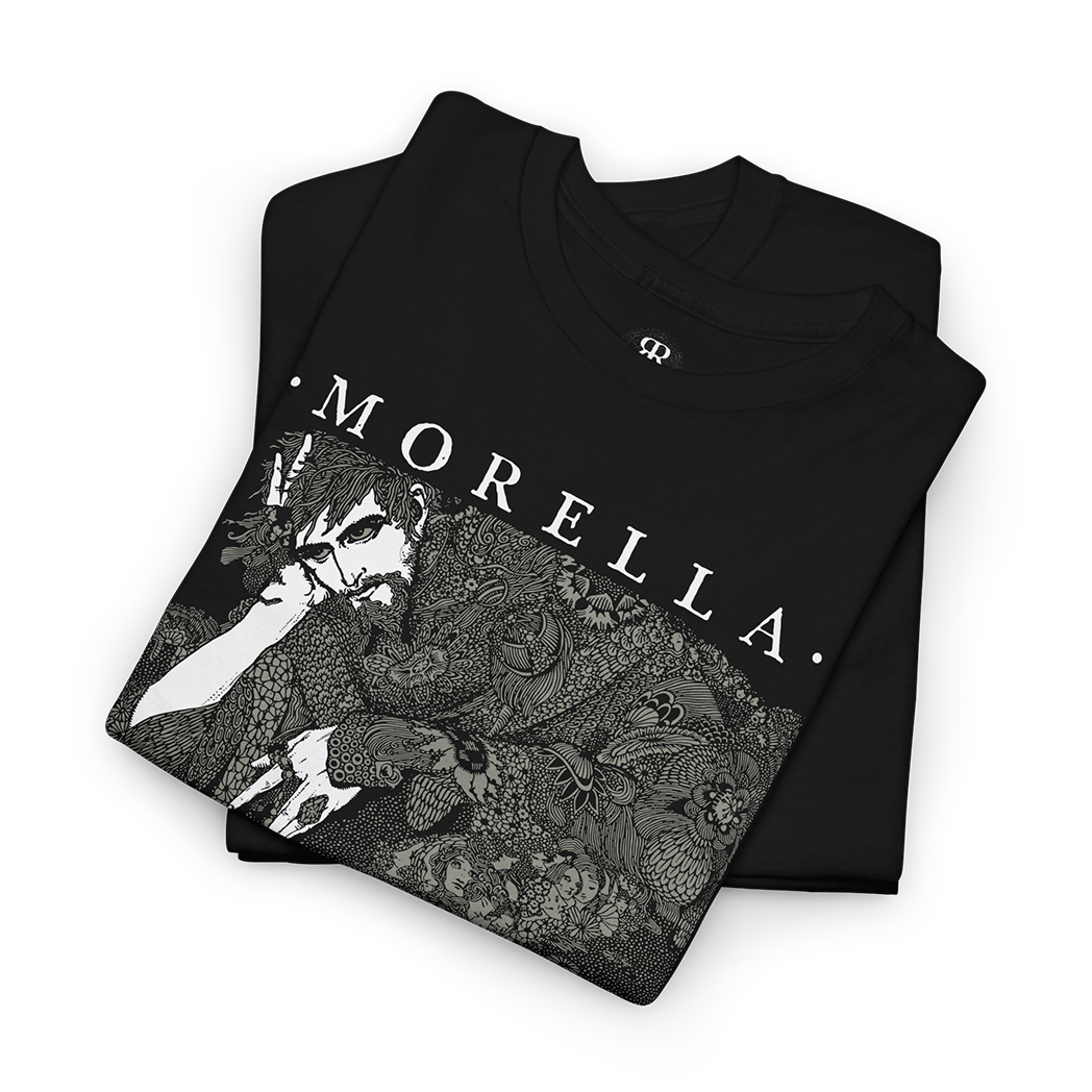 Black T-shirt with an illustration of a scene from Edgar Allan Poe's story 'Tales of Mystery and Imagination', featuring a dark, intricate art style.