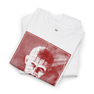 Hellraiser shirt showing Pinhead amd below it says Nail me, white shirt