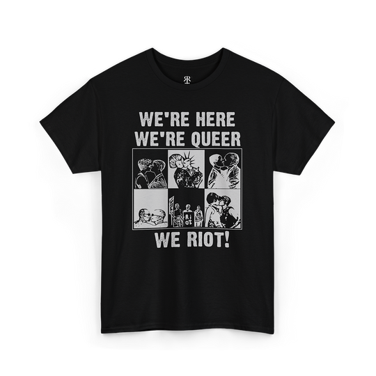We Riot unisex T-shirt, black with protest and counterculture rebellion slogan design