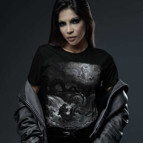Woman wearing The Destruction of Leviathan T-Shirt