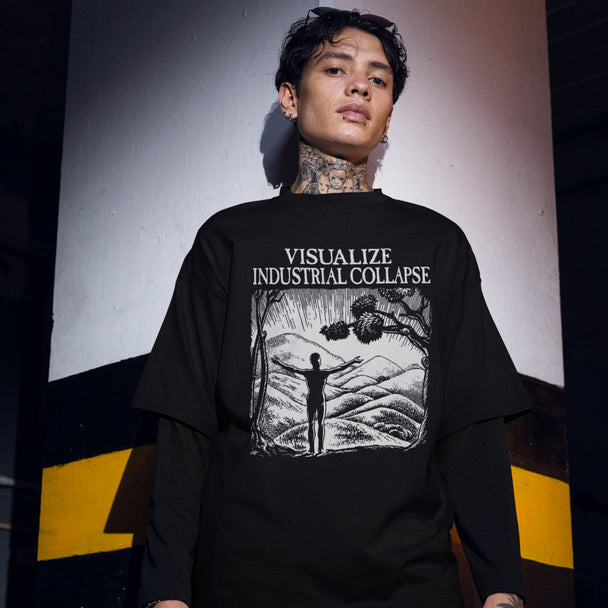 Man wearing Visualize Industrial Collapse T-Shirt