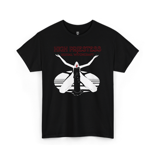 High Priestess of Sexual Witchcraft T-Shirt, showing a woman doing a itual with candle covering her naked body