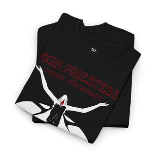 High Priestess of Sexual Witchcraft T-Shirt, showing a woman doing a itual with candle covering her naked body