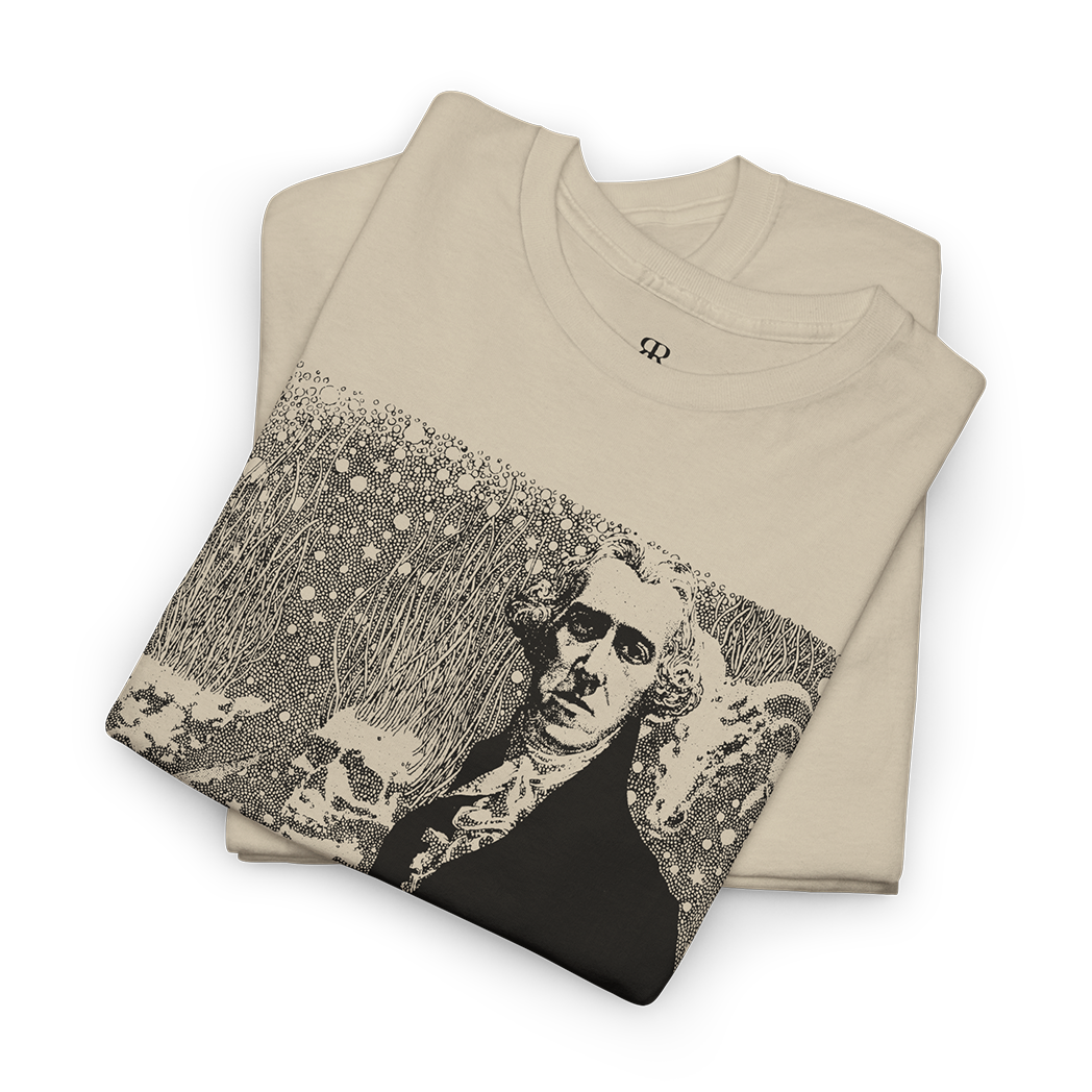 Sand t-shirt showing abstract illustration depicting H.P. Lovecraft