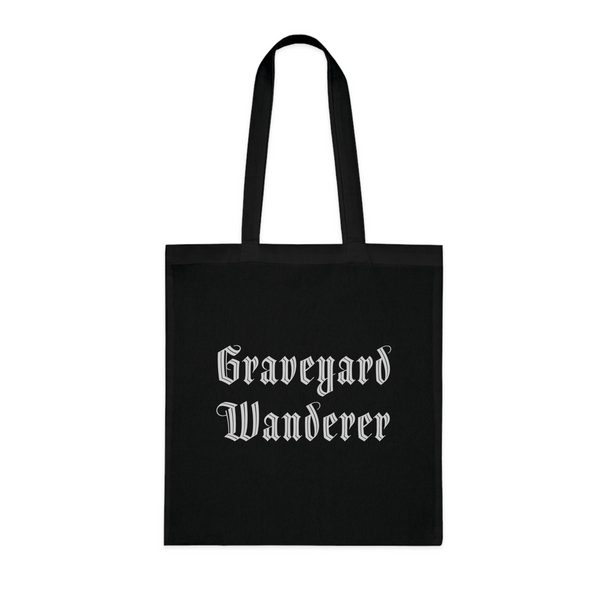 Graveyard Wanderer' tote bag, 100% cotton, 15" x 16", heavy fabric, gothic design