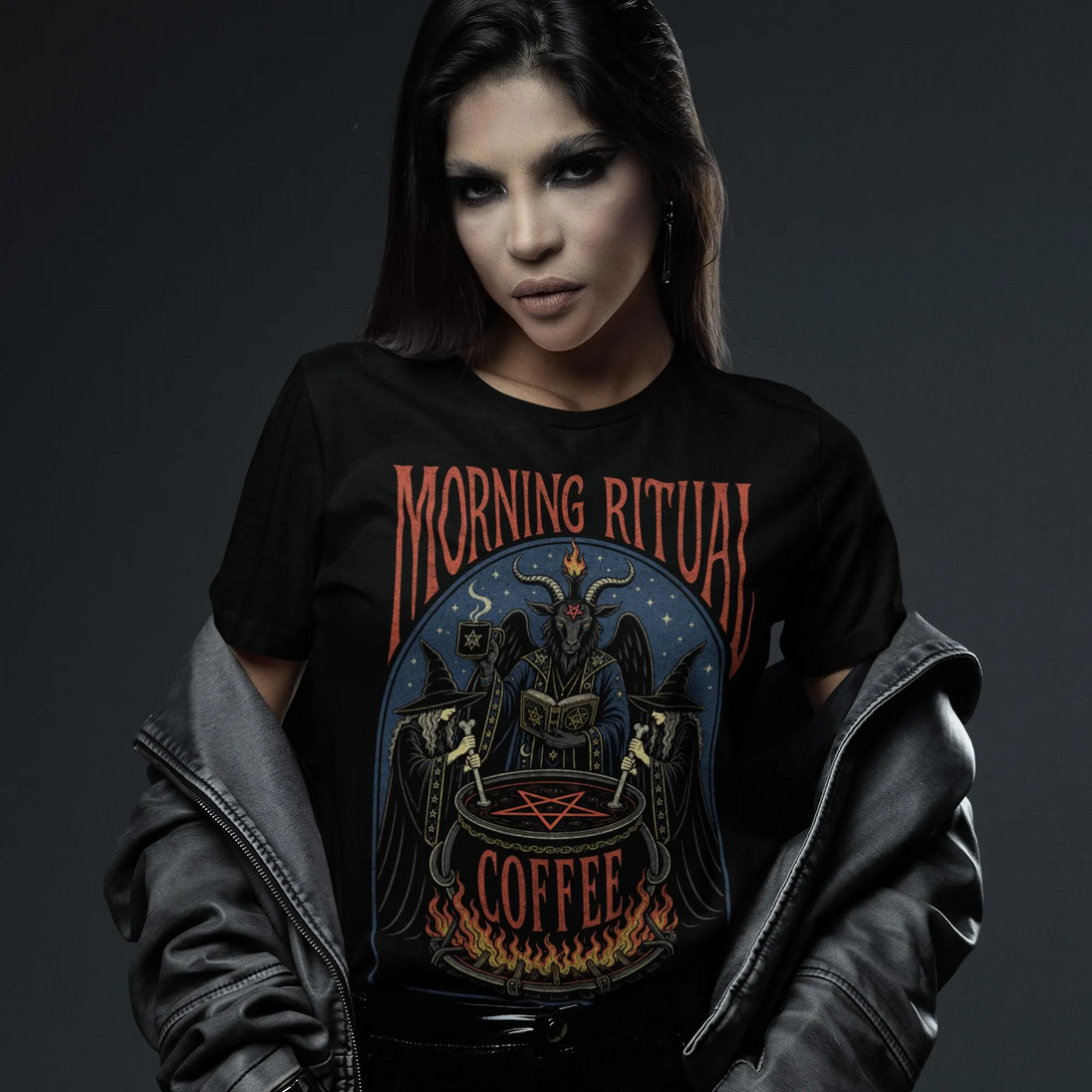 Woman wearing black Morning Ritual T-Shirt