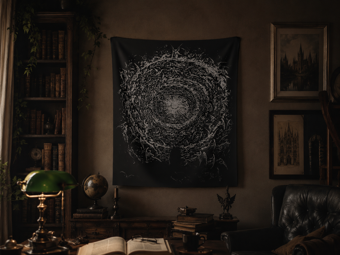 Gustave Doré Empyrean Tapestry in moody room