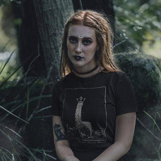 Woman wearing Princess Tuvstarr T-Shirt in forest setting