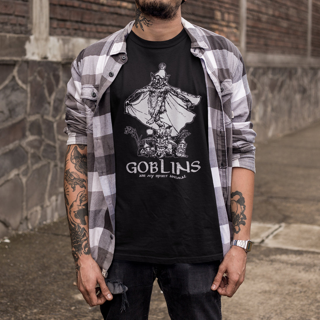 Man wearing black Goblins are my Spirit Animal T-Shirt