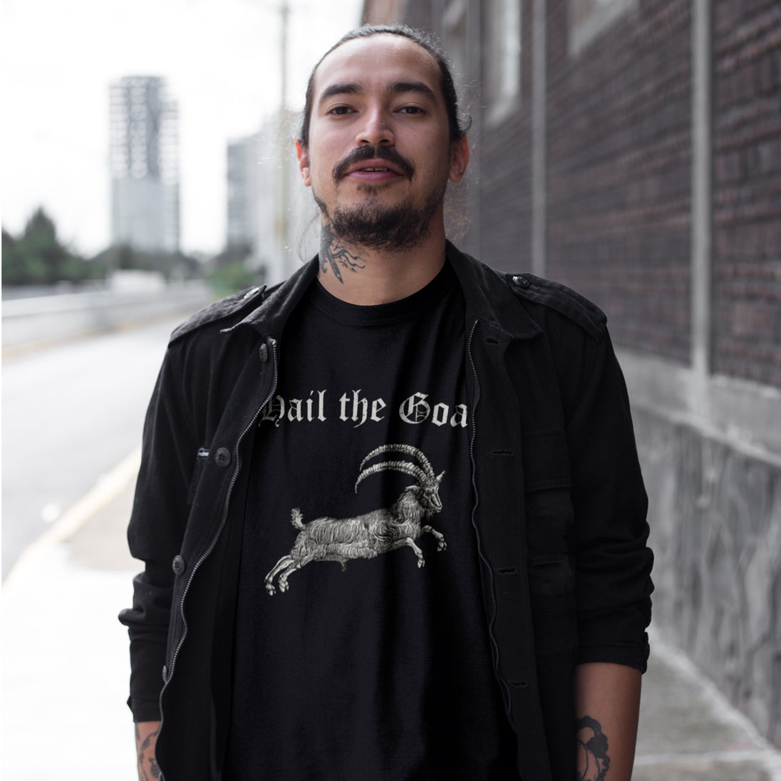 Man wearing Hail the Goat T-Shirt