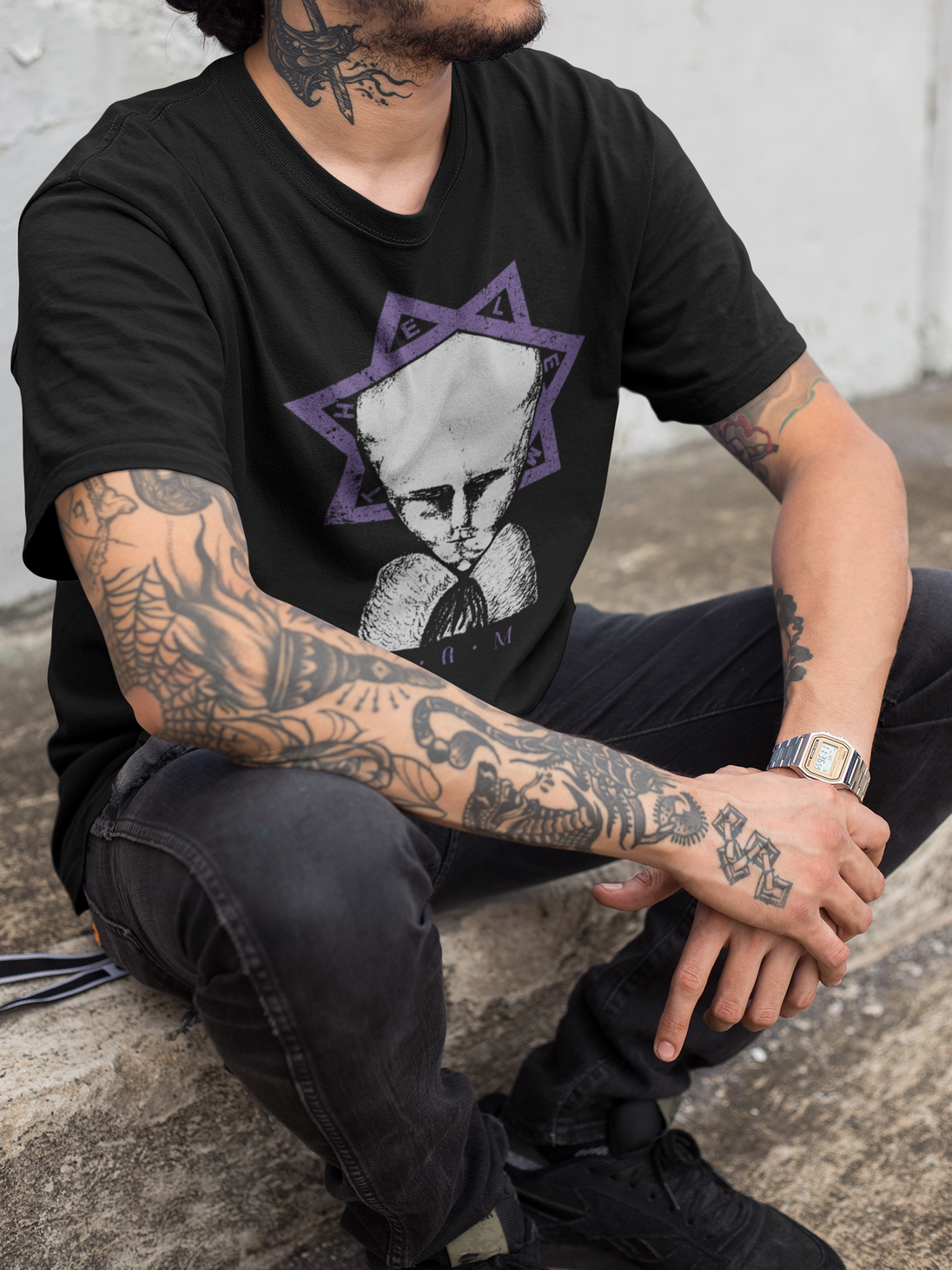Man wearing LAM t-shirt