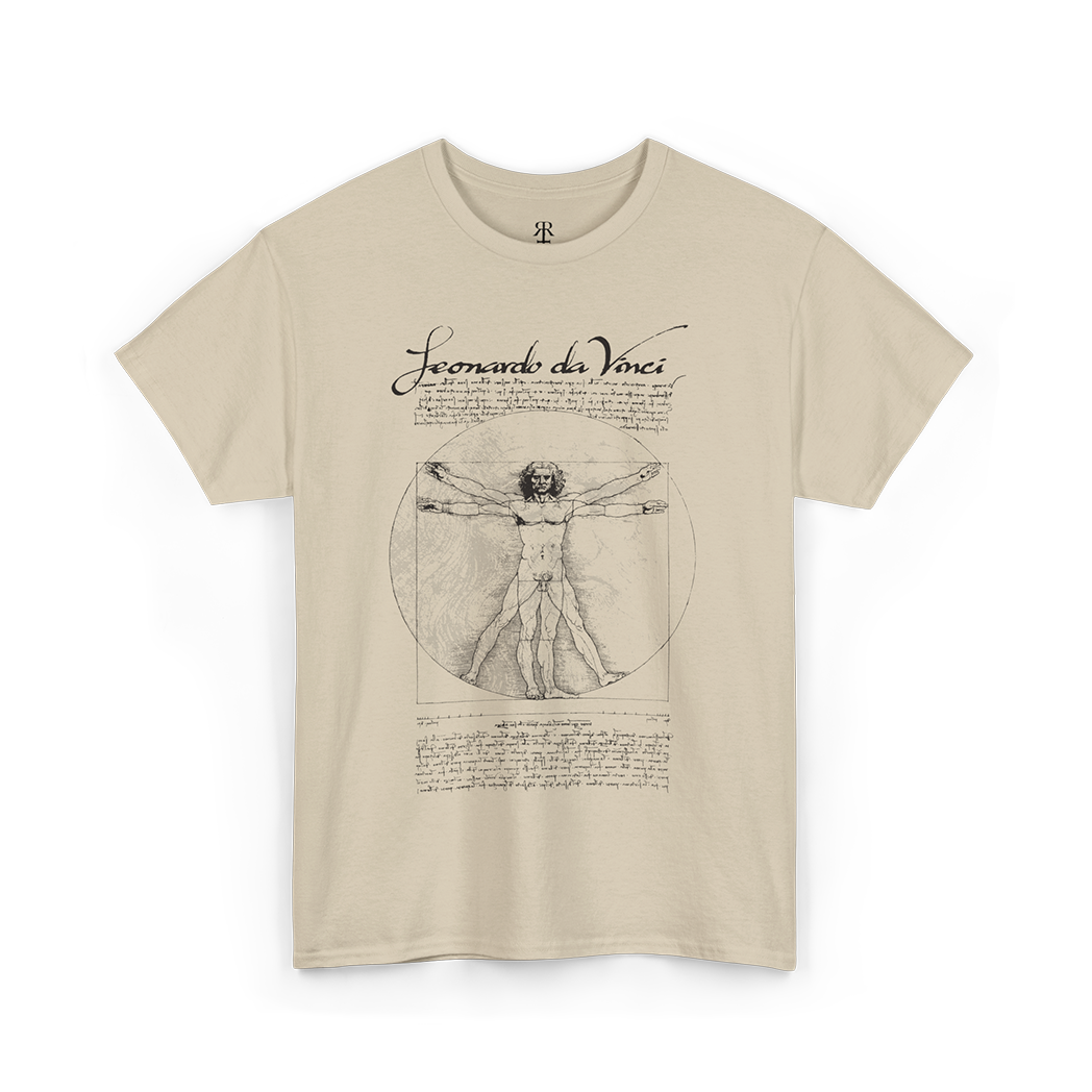 Leonardo Da Vinci Vitruvian Man T-Shirt, sand