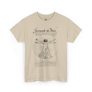 Leonardo Da Vinci Vitruvian Man T-Shirt, sand