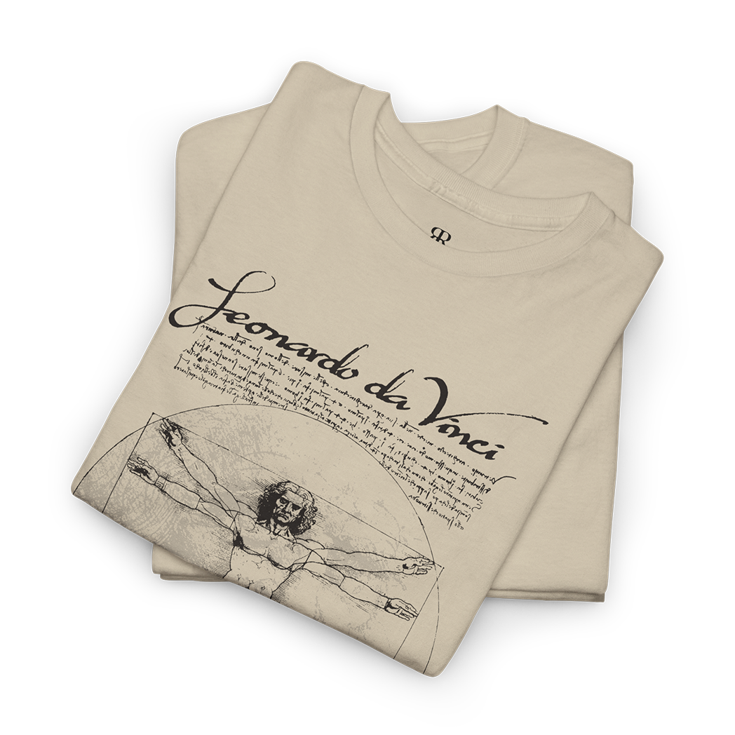 Leonardo Da Vinci Vitruvian Man T-Shirt, sand