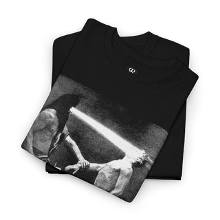 Black t-shirt with a graphic design pf Hypnos and 'Mass Hypnosis' written below