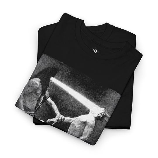 Black t-shirt with a graphic design pf Hypnos and 'Mass Hypnosis' written below