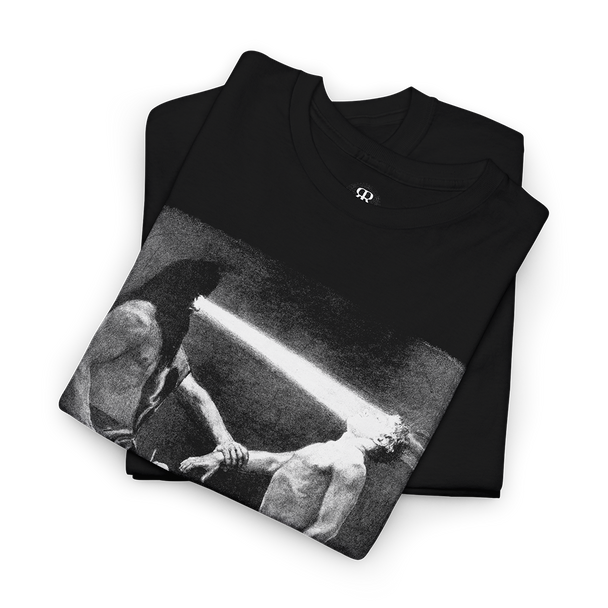 Black t-shirt with a graphic design pf Hypnos and 'Mass Hypnosis' written below