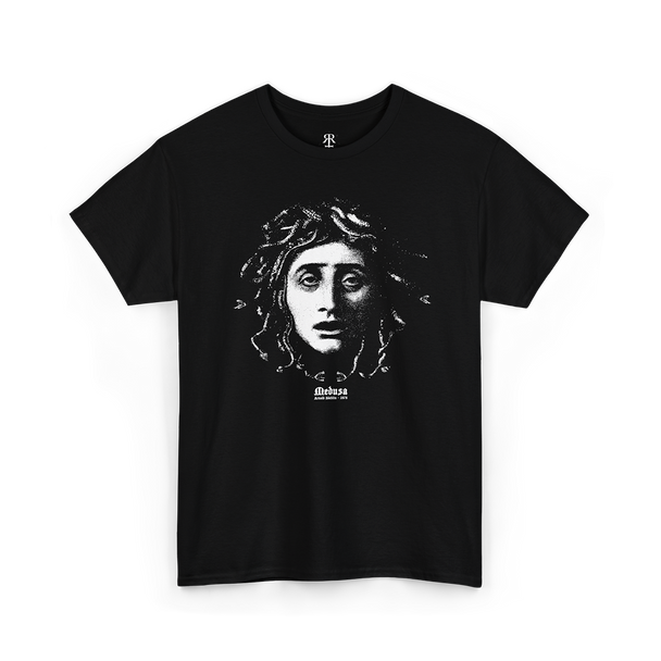 Black t-shirt showing Arnold Böcklin Medusa illustration