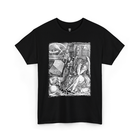 Black t-shirt showing Albrecht Dürer's Melencolia