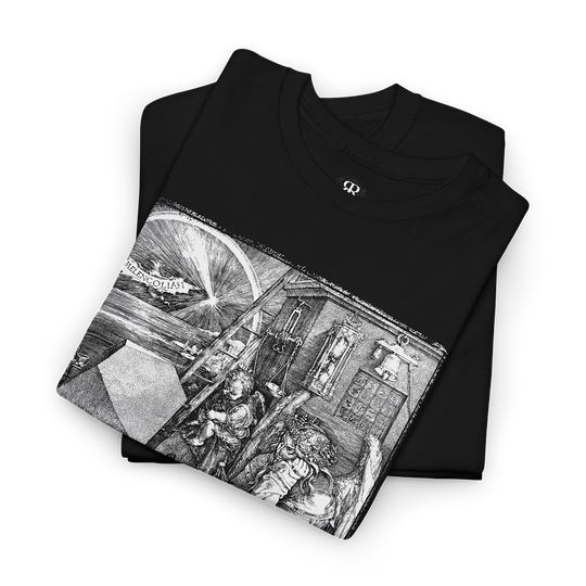 Black t-shirt showing Albrecht Dürer's Melencolia