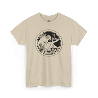 Sand T-shirt with a graphic print of Merlin, the enigmatic wizard