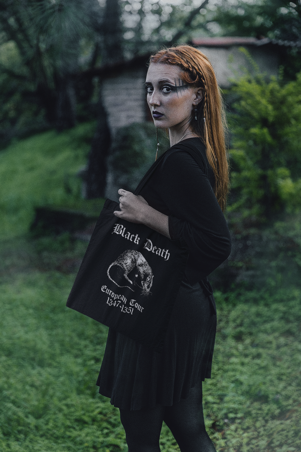 Black Death European Tour' tote bag, 100% cotton, 15" x 16", heavy fabric, historical design