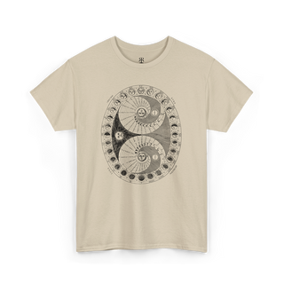 Astronomical and astrological illustration from 1600s by Athanasius Kircher, moon phases, beige t-shirt