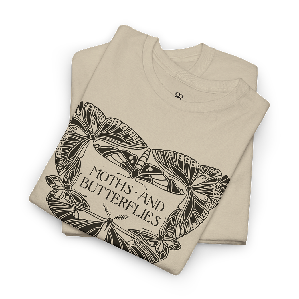 Sand t-shirt with moth and butterfly design