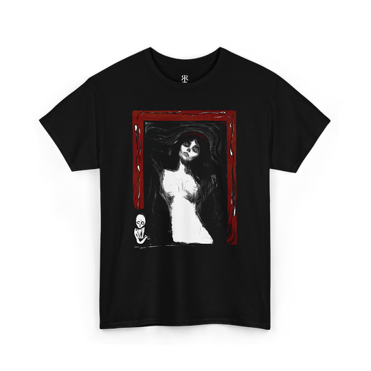 Black t-shirt showing Edvard Munch’s Madonna painting