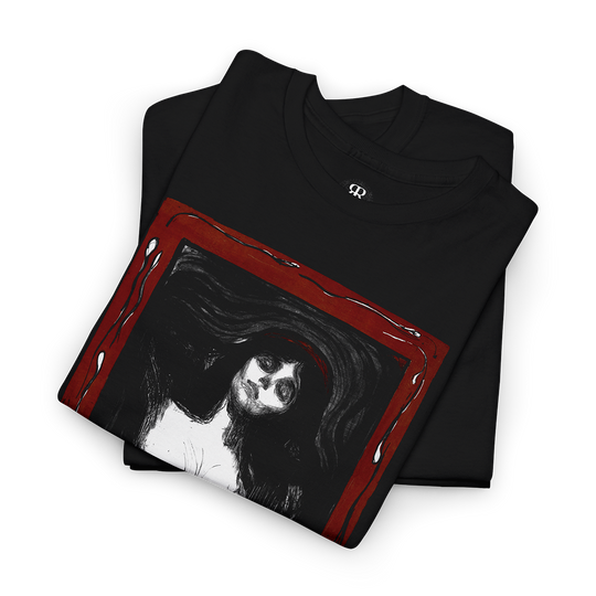 Black t-shirt showing Edvard Munch’s Madonna painting