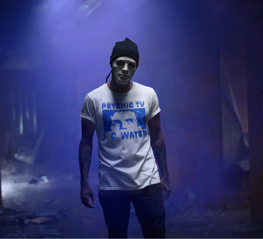 Man wearing Psychic TV I. C. Water T-Shirt