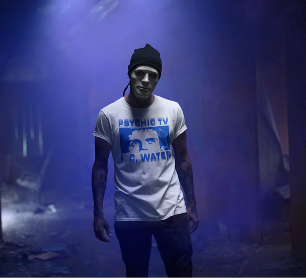 Man wearing Psychic TV I. C. Water T-Shirt