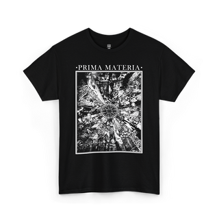Black T-shirt with 'PRIMA MATERIA' text and an alchemical symbol graphic