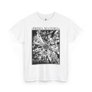 White T-shirt with 'PRIMA MATERIA' text and an alchemical symbol graphic