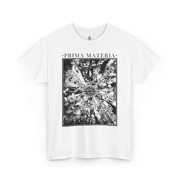 White T-shirt with 'PRIMA MATERIA' text and an alchemical symbol graphic