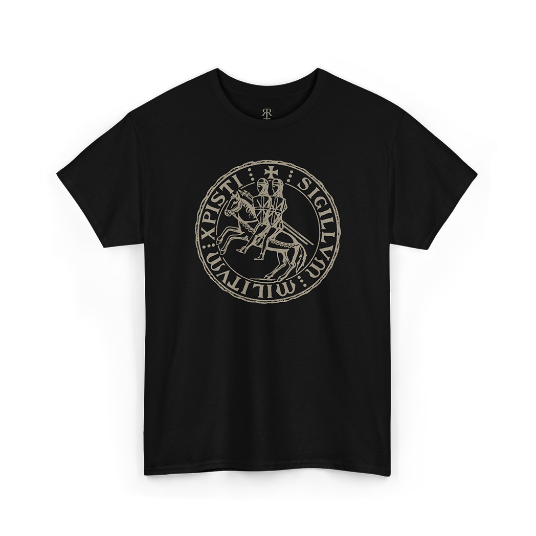 Black Sigillum Militum Christi t-shirt - showing most powerful and mysterious symbols of the Knights Templar.