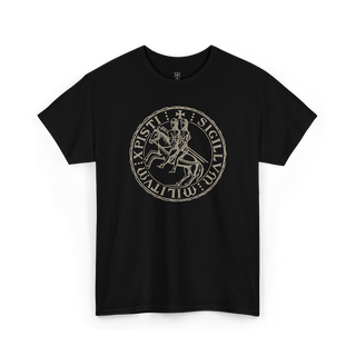 Black Sigillum Militum Christi t-shirt - showing most powerful and mysterious symbols of the Knights Templar.