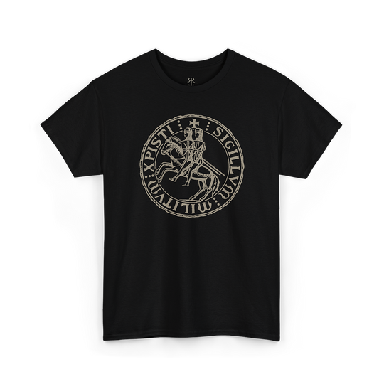 Black Sigillum Militum Christi t-shirt - showing most powerful and mysterious symbols of the Knights Templar.